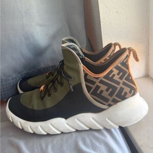 Fendi Men's Black and Olive Sneakers